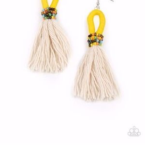 Yellow and Cream Tassel Earrings